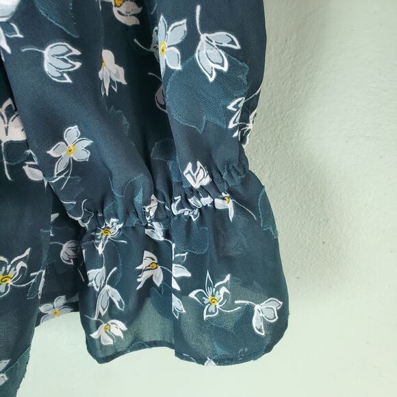 Ann Taylor Loft Womens Green Floral Off The Shoulder Float Blouse Top Size Large - Picture 4 of 6